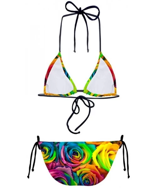 Sets Florals Sexy Women Tie Side Triangle Bikini Set 2 Piece Swimsuit - Floral 1 - CW18O4AH6U7