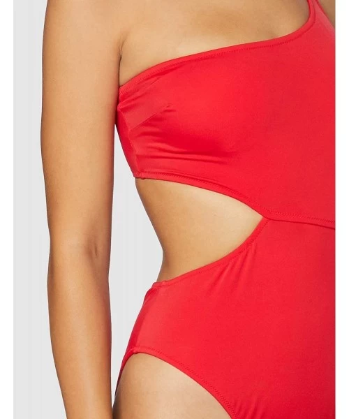 One-Pieces Women's Cut Out One Shoulder High Leg Swimsuit - Red - CR1923CW536