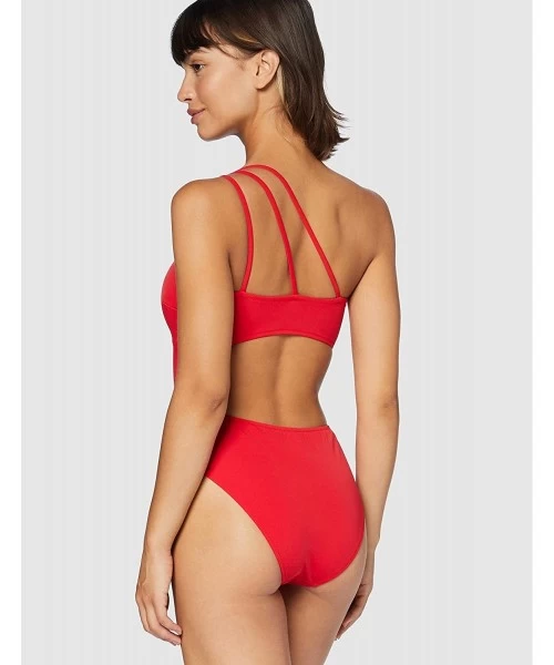 One-Pieces Women's Cut Out One Shoulder High Leg Swimsuit - Red - CR1923CW536