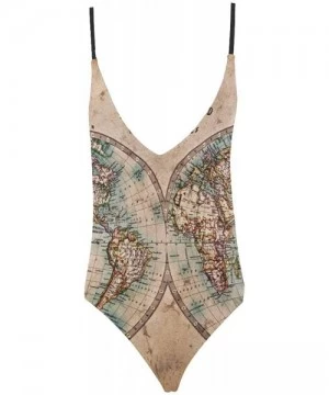 One-Pieces Vintage World Map V-Neck Women Lacing Backless One-Piece Swimsuit Bathing Suit XS-3XL - Design 11 - C518S0YIZYD