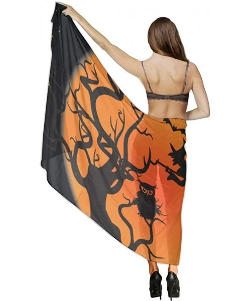 Cover-Ups Women Chiffon Scarf Sunscreen Shawl Wrap Swimsuit Cover Up Beach Sarongs Halloween Witches Pumpkins Bats Owl Moon -...