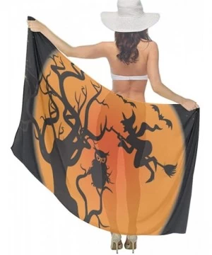 Cover-Ups Women Chiffon Scarf Sunscreen Shawl Wrap Swimsuit Cover Up Beach Sarongs Halloween Witches Pumpkins Bats Owl Moon -...