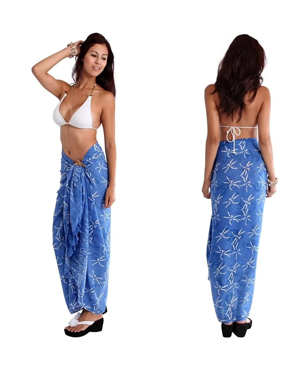 Cover-Ups Womens Dragonfly Swimsuit Cover-Up Sarong - Blue-booklet - CS18U8MEUN3