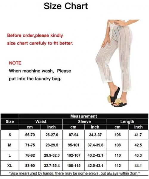 Cover-Ups Womens Sexy Hollow Out See Through Mesh Long Crochet Pants Swimsuit Cover Up Pants - White2 - CT19COYWY80