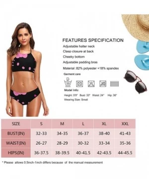 Sets Womens Halter Bikini Set Hello Kitty Black Face Printing High Neck 2 Piece Swimsuits Padded Swimwear Bathing Suit - CW18...