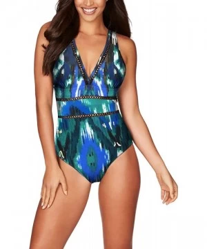 One-Pieces Monokini Swimsuit for Women Plunge Mesh V Neck One Piece Bathing Suits Push up Elegant Solid Printed Swimwear S XX...