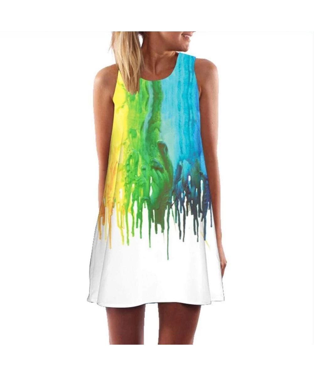 Cover-Ups Women's Boho Beach Cover Up T-Shirt Short Dress - Color Paint - CA18RNXU9NS