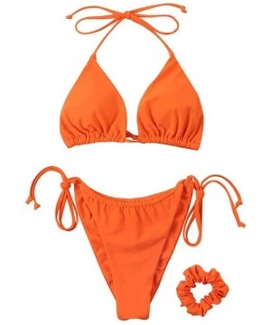 Sets Women String Bikini Set Tie Side Thong Sexy Swimsuits 2 Pieces - 25 Orange - CF193MRIO7L