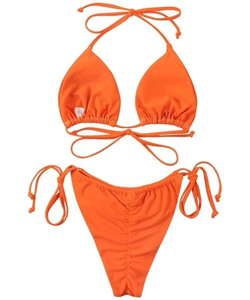 Sets Women String Bikini Set Tie Side Thong Sexy Swimsuits 2 Pieces - 25 Orange - CF193MRIO7L