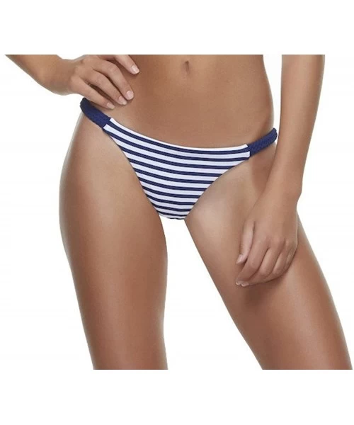 Tankinis Women's Seamless Reversible Flat Braided Cheeky Bottom - Navy Stripe - C018CY0L25W