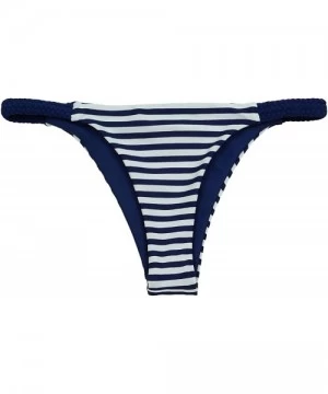 Tankinis Women's Seamless Reversible Flat Braided Cheeky Bottom - Navy Stripe - C018CY0L25W