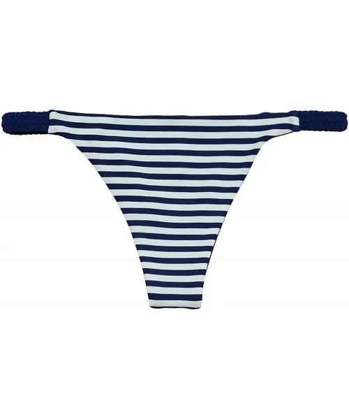 Tankinis Women's Seamless Reversible Flat Braided Cheeky Bottom - Navy Stripe - C018CY0L25W