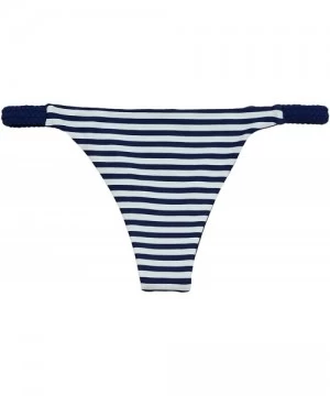 Tankinis Women's Seamless Reversible Flat Braided Cheeky Bottom - Navy Stripe - C018CY0L25W