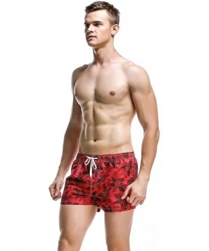 Trunks Men's Swim Trunks Quick Dry 3D Printed Beach Shorts with Pockets - 61301 Red Leaf - CB18U3RGNKW