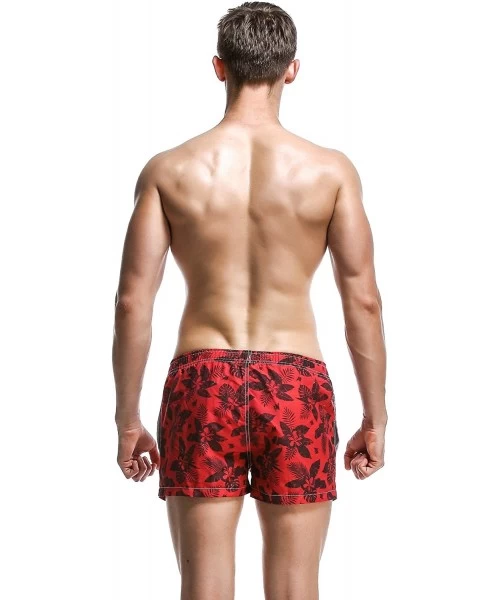 Trunks Men's Swim Trunks Quick Dry 3D Printed Beach Shorts with Pockets - 61301 Red Leaf - CB18U3RGNKW