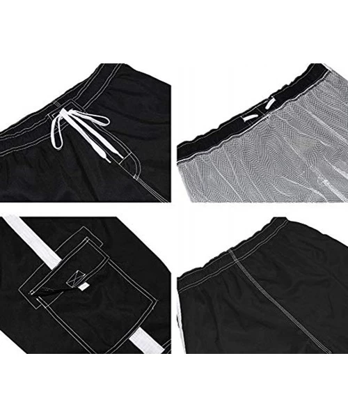 Board Shorts Men's Quick Dry Swim Trunks Side Stripe Bathing Suit Board Shorts with Mesh Lining Cargo Pockets - Black - CL18R...