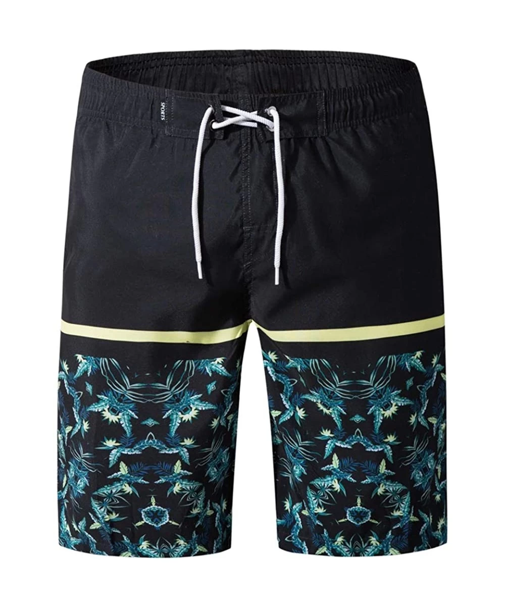 Board Shorts Men's Swim Trunks Quick Dry Beach Board Shorts Printed with Mesh Lining - I-black - CV197EOZDKT