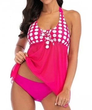 Bottoms Women Tankini Sets with Ladies Dot Print Bikini Set Swimwear Push-Up Padded Bra - Pink - CS18RS4DOE4