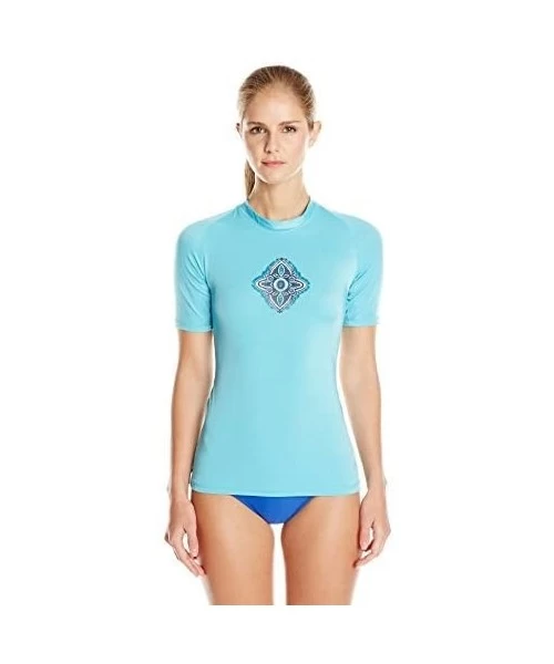 Rash Guards Women's Breeze UPF 50+ Short Sleeved Active Rashguard & Workout Top - Bisma Aqua - C2127NA9JVV