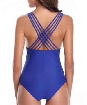 One-Pieces Womens V Neck Swimsuit One Piece Criss Cross Back Bating Suit - Royal Blue - C618TMILHYI