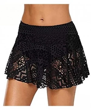 Tankinis Women's Beach Board Shorts Lace Crochet Tankini Swim Shorts Swimsuit Bottoms - Black Skirted - CD18QZWEDWG