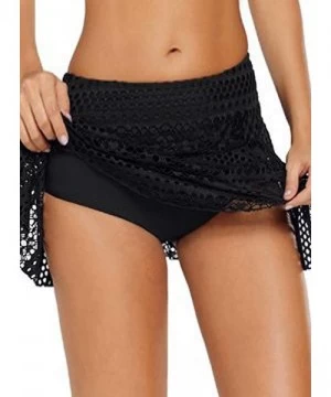 Tankinis Women's Beach Board Shorts Lace Crochet Tankini Swim Shorts Swimsuit Bottoms - Black Skirted - CD18QZWEDWG