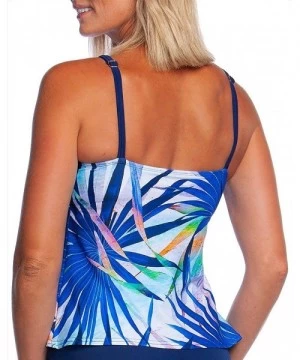 Tops Women's High Neck Tankini Swimsuit Top - Navy//Palm Party - CH18KNLITRX