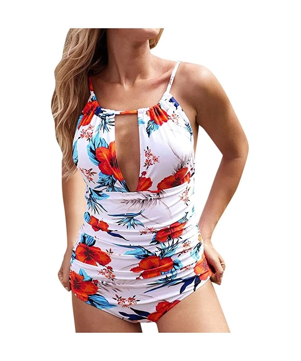 One-Pieces One Piece Monokini Swimsuits for Women Sexy Tummy Control Floral Print Bathing Suit Summer Beach Bikini Swimwear W...