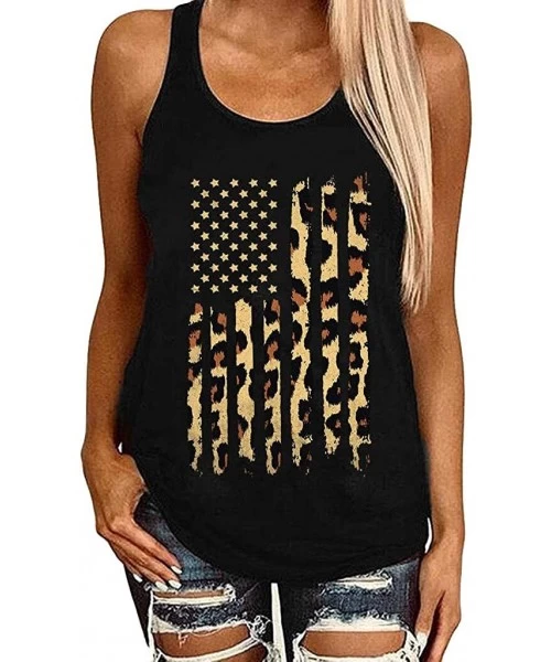 Racing Women's Sleeveless Tank Tops Sunflower Graphic Tees American Flag Summer Casual Loose T Shirt Blouse - Black10 - CR199...