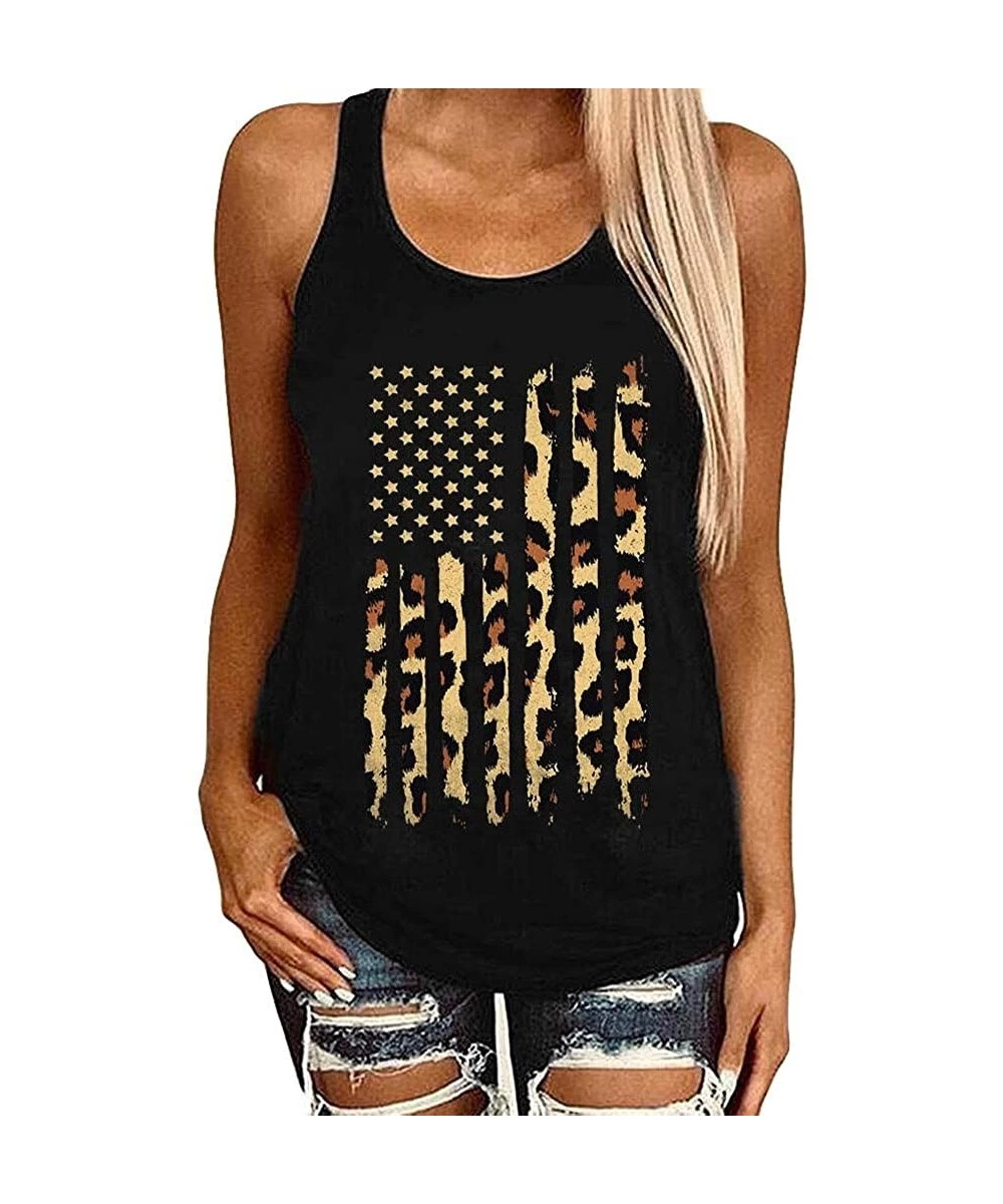 Racing Women's Sleeveless Tank Tops Sunflower Graphic Tees American Flag Summer Casual Loose T Shirt Blouse - Black10 - CR199...