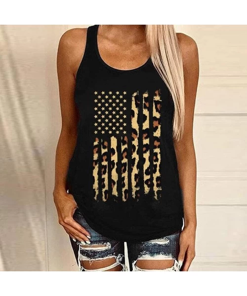 Racing Women's Sleeveless Tank Tops Sunflower Graphic Tees American Flag Summer Casual Loose T Shirt Blouse - Black10 - CR199...