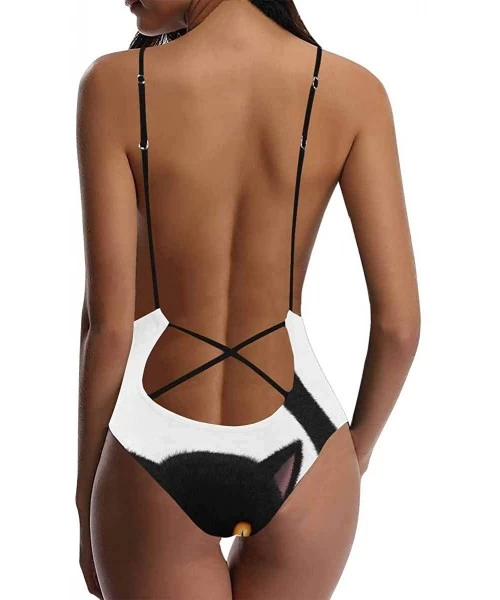 One-Pieces Funny Cats V-Neck Women Lacing Backless One-Piece Swimsuit Bathing Suit XS-3XL - Design 3 - C718RYSY544