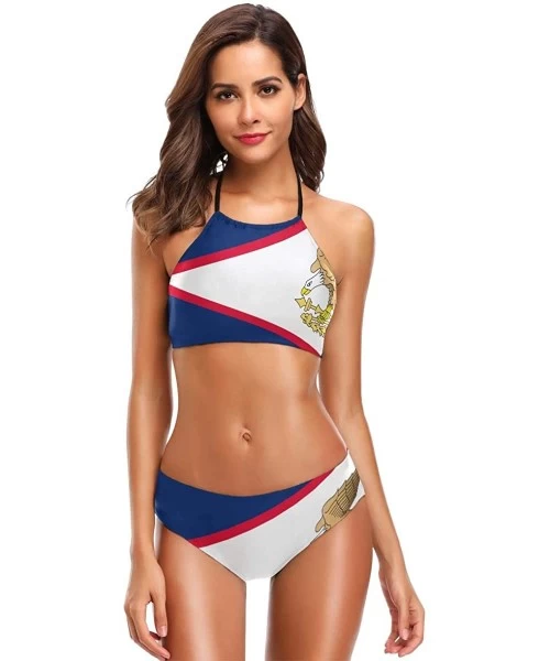 Sets Flag 2 PC Swimsuits Woman Bikini High Neck Swimwear S-3XL - Multi 13 - CB18NGWNSOL