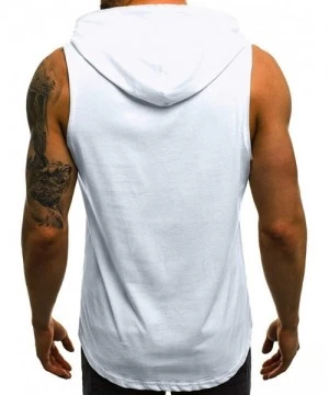 Rash Guards Muscle Hole 1998 Sleeveless Tops Men Fitness Hooded Bodybuilding Skin Tight-Drying Hoodie - White - CA1944LZ3Q3