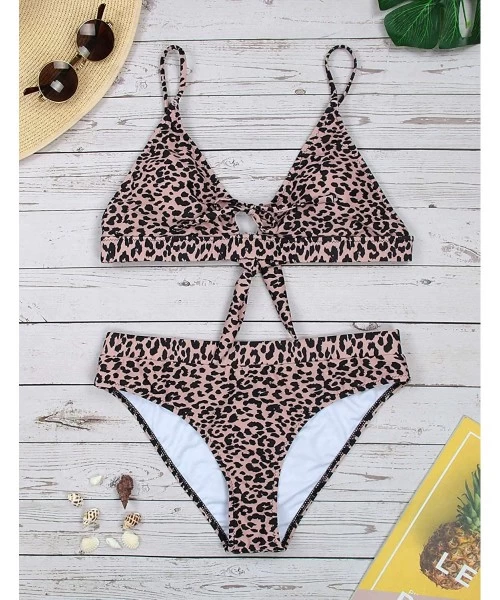 Sets Women's Cheetah Bikini Set High Cut Adjustable Tie Bathing Suit Cutout Two Piece Swimsuit Swimwear Brown Leopard - CL19C...