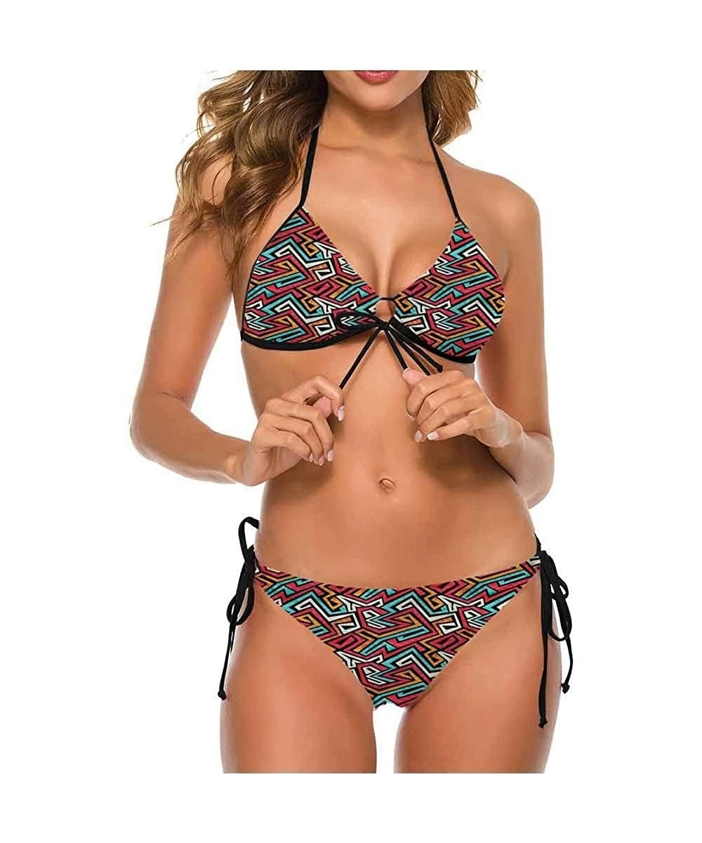 Sets Bikini Set Swimsuits Women's Light-Support String Hexagon Stripe Triangles - Multi 17 - C9190EAL4K5