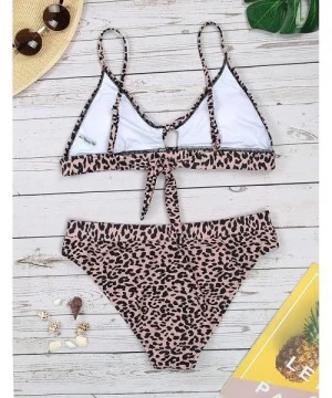 Sets Women's Cheetah Bikini Set High Cut Adjustable Tie Bathing Suit Cutout Two Piece Swimsuit Swimwear Brown Leopard - CL19C...