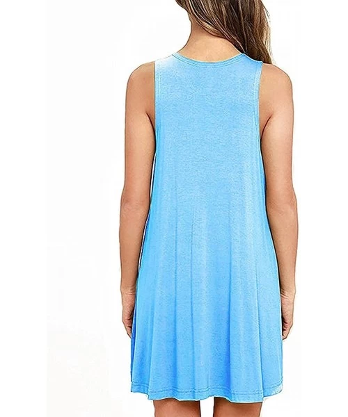 Cover-Ups Women's Summer Casual Swing T-Shirt Dresses Beach Cover up with Pockets - Light Blue - CI1807RK359