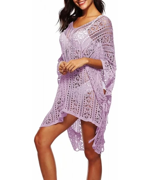 Cover-Ups Women's Crochet V-Neck Swimsuit Batwings Bikini Swimwear Cover up Summer Beach - Blush - CU18E64N433