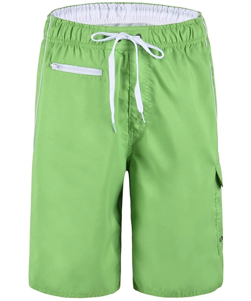 Board Shorts Men's Swim Trunks Colortful Striped Beach Board Shorts with Lining - Deep Green and White - CX185RIL6DR