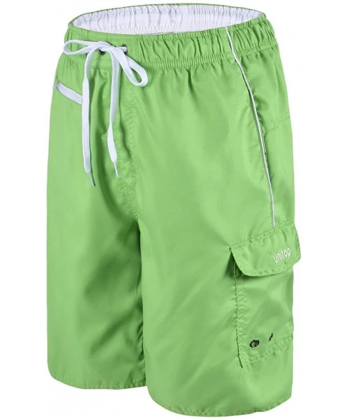 Board Shorts Men's Swim Trunks Colortful Striped Beach Board Shorts with Lining - Deep Green and White - CX185RIL6DR