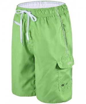 Board Shorts Men's Swim Trunks Colortful Striped Beach Board Shorts with Lining - Deep Green and White - CX185RIL6DR