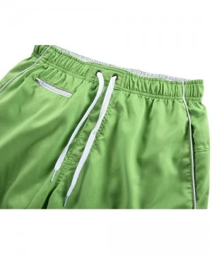 Board Shorts Men's Swim Trunks Colortful Striped Beach Board Shorts with Lining - Deep Green and White - CX185RIL6DR