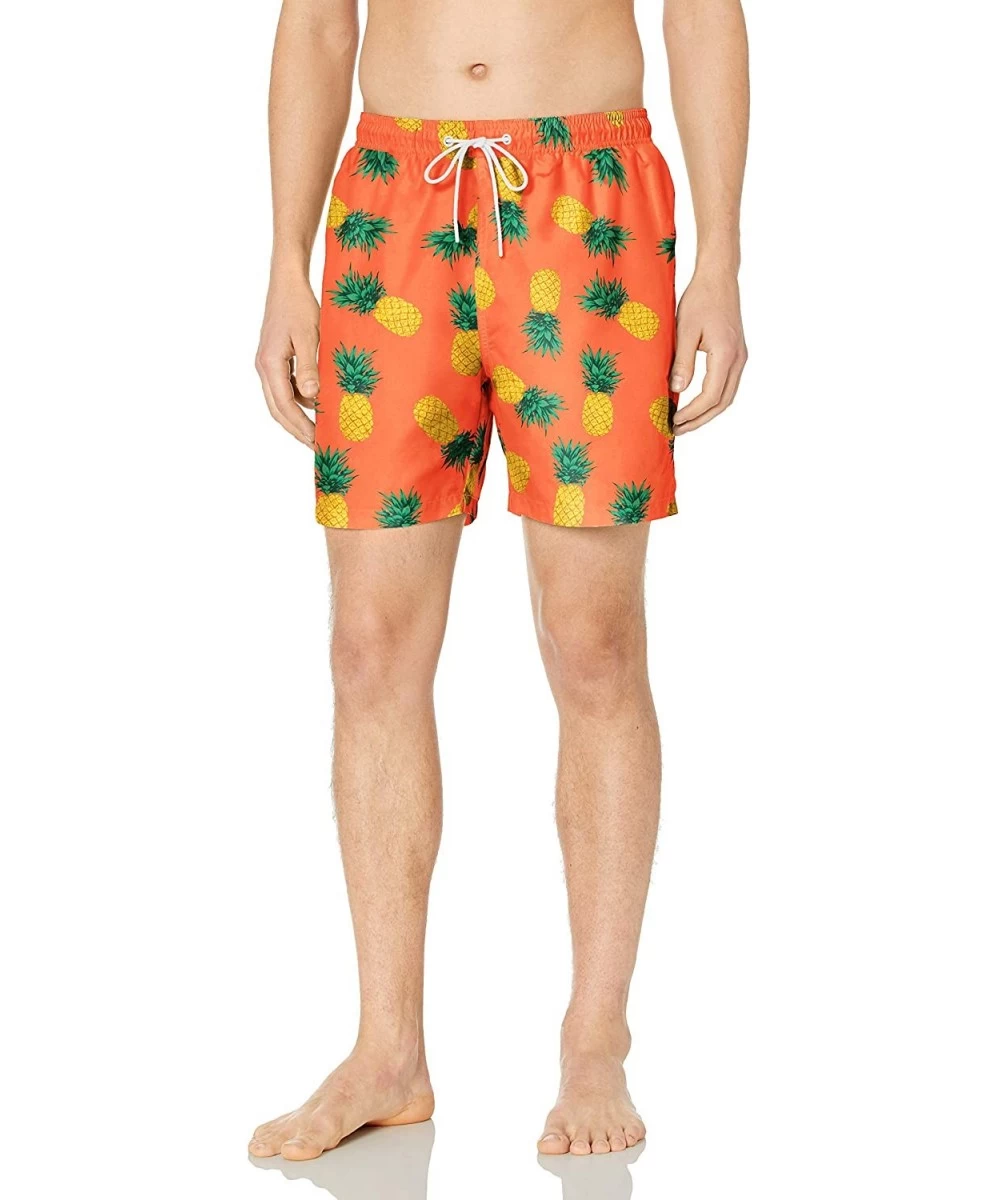 Trunks Men's 6" Inseam Tropical Hawaiian Print Swim Trunk - Coral Pineapple - CG18INQUDXM