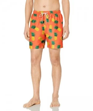 Trunks Men's 6" Inseam Tropical Hawaiian Print Swim Trunk - Coral Pineapple - CG18INQUDXM