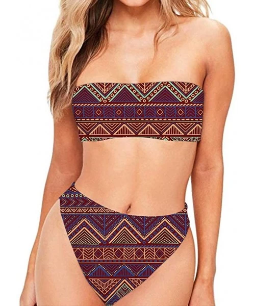 Sets Women High Cut Bandeau Strapless Swimsuits Bikini Set Printed XS-XXL - Bohemia Style - C918QSY5S4W