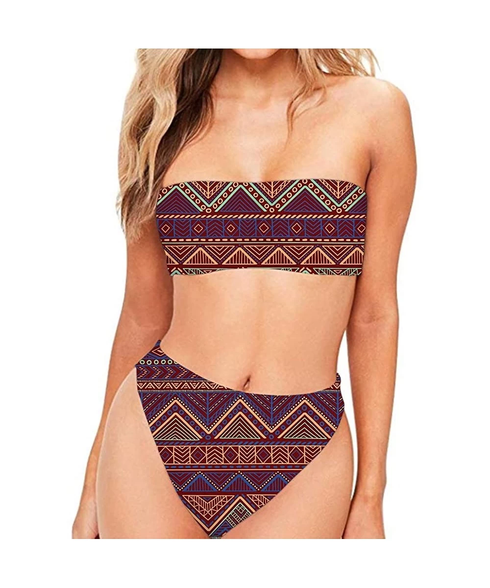 Sets Women High Cut Bandeau Strapless Swimsuits Bikini Set Printed XS-XXL - Bohemia Style - C918QSY5S4W