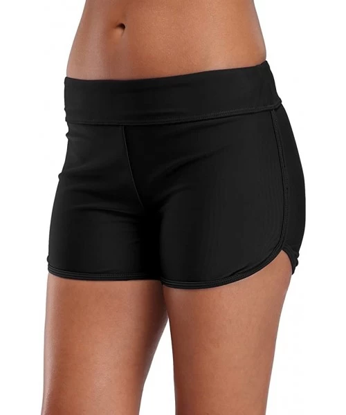 Bottoms Women's Sporty Swim Shorts Solid Board Shorts Boyleg Swim Bottoms - Black - C218KLM3IAT