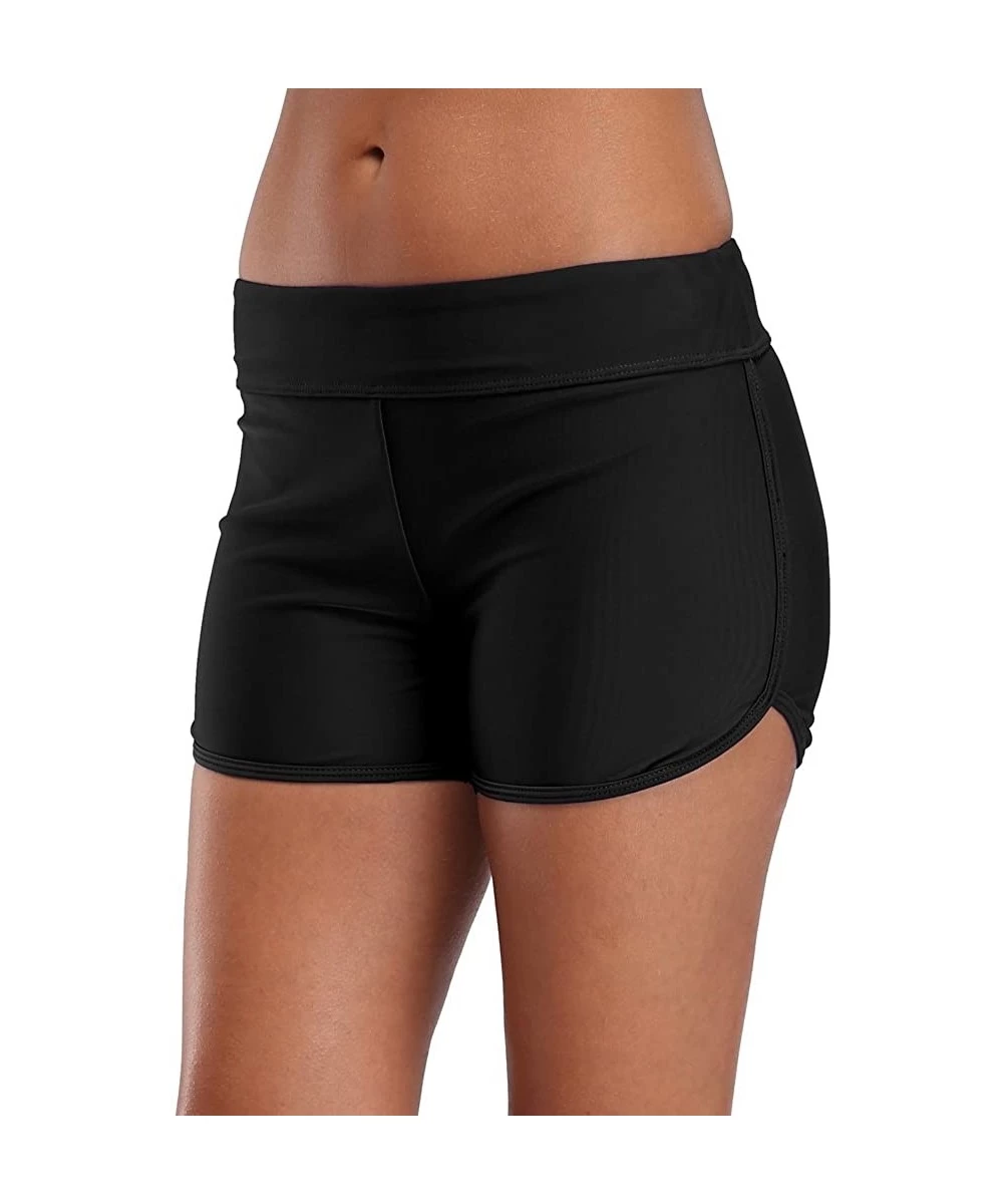 Bottoms Women's Sporty Swim Shorts Solid Board Shorts Boyleg Swim Bottoms - Black - C218KLM3IAT