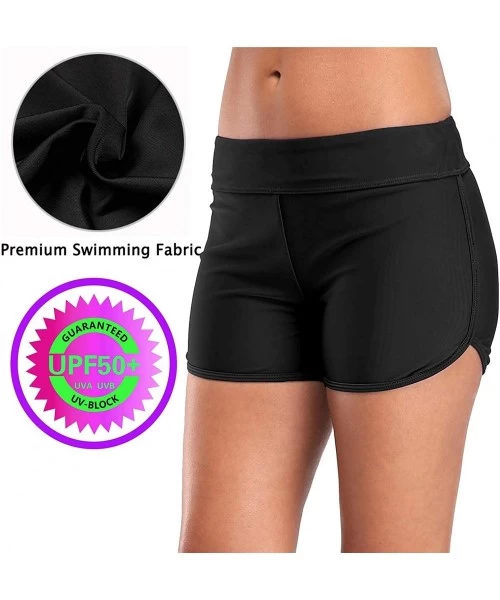 Bottoms Women's Sporty Swim Shorts Solid Board Shorts Boyleg Swim Bottoms - Black - C218KLM3IAT